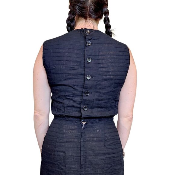 1950s Jerry Gilden Wiggle Dress Black Pleated Sleeveless Sz 4 Thin Linen Cotton? - Picture 4 of 16